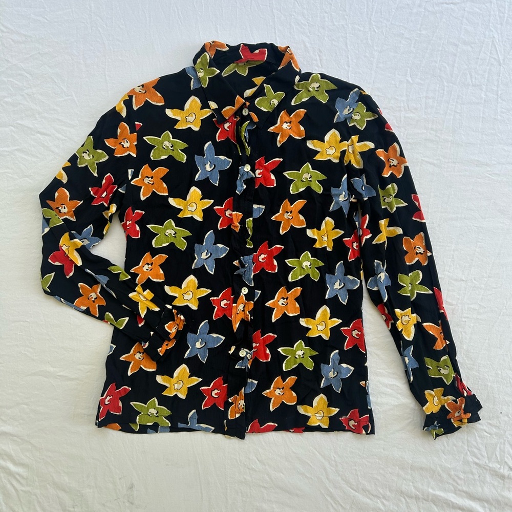 1930s/1940s Navy Crepe Floral Blouse